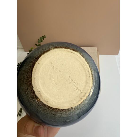 Handmade Studio Pottery Blue Decorative Orb | Modern Boho Shelf Accent | Artisan - Picture 7 of 9